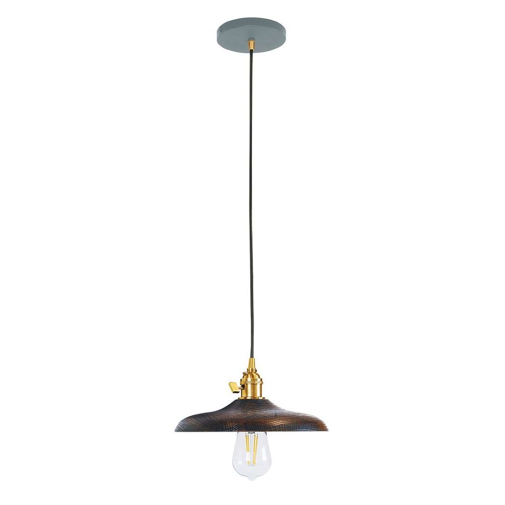 Montclair Lightworks PEB410-40-91 Uno 10" Pendant, with wood shade,  Slate Gray with Brushed Brass hardware